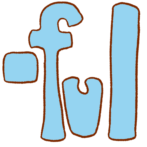 '-ful' in round blocky letters with brown outlines and light blue fills